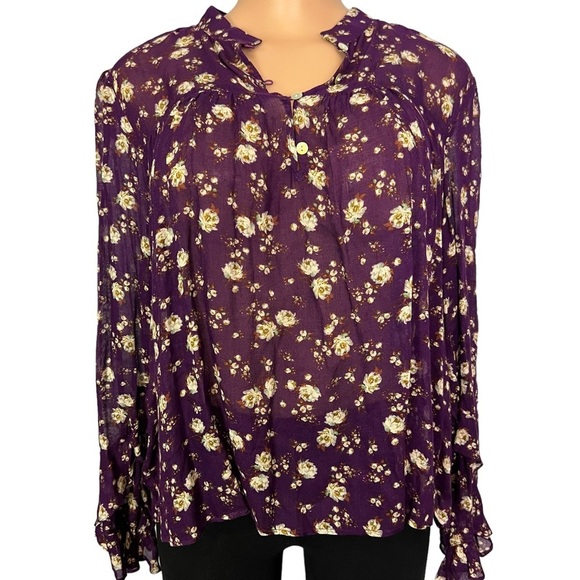 3/$30 🍂 Zara Purple Floral Print Long Flutter Sleeve Blouse - Picture 1 of 9